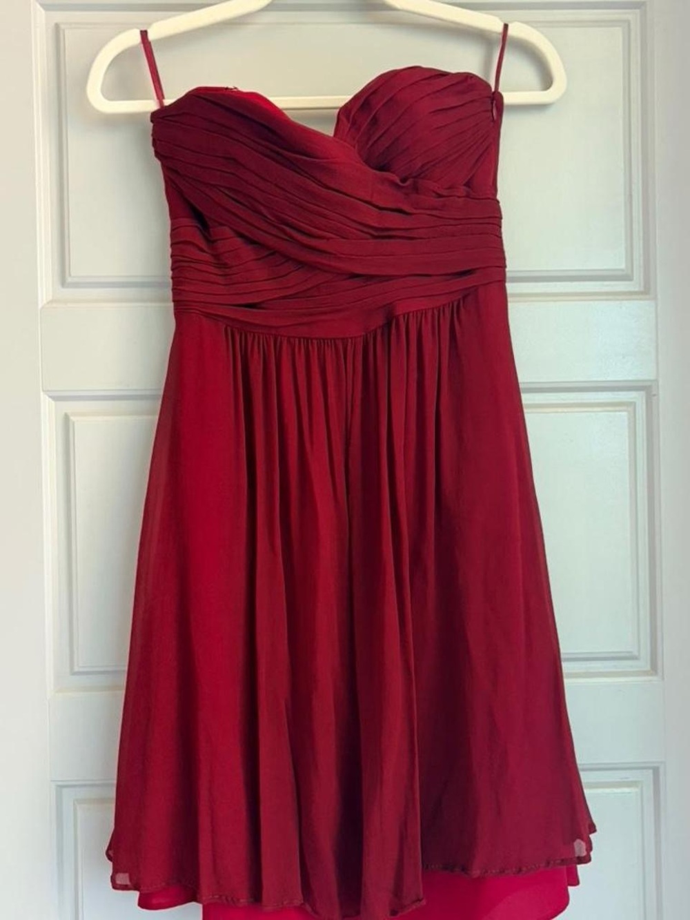Ann Taylor Red Strapless Pleated Cocktail Dress